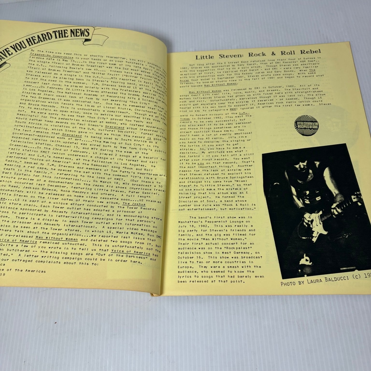 Steven Van Zandt Voice of America May 1987 #6 RARE Little Steven Fan Zine