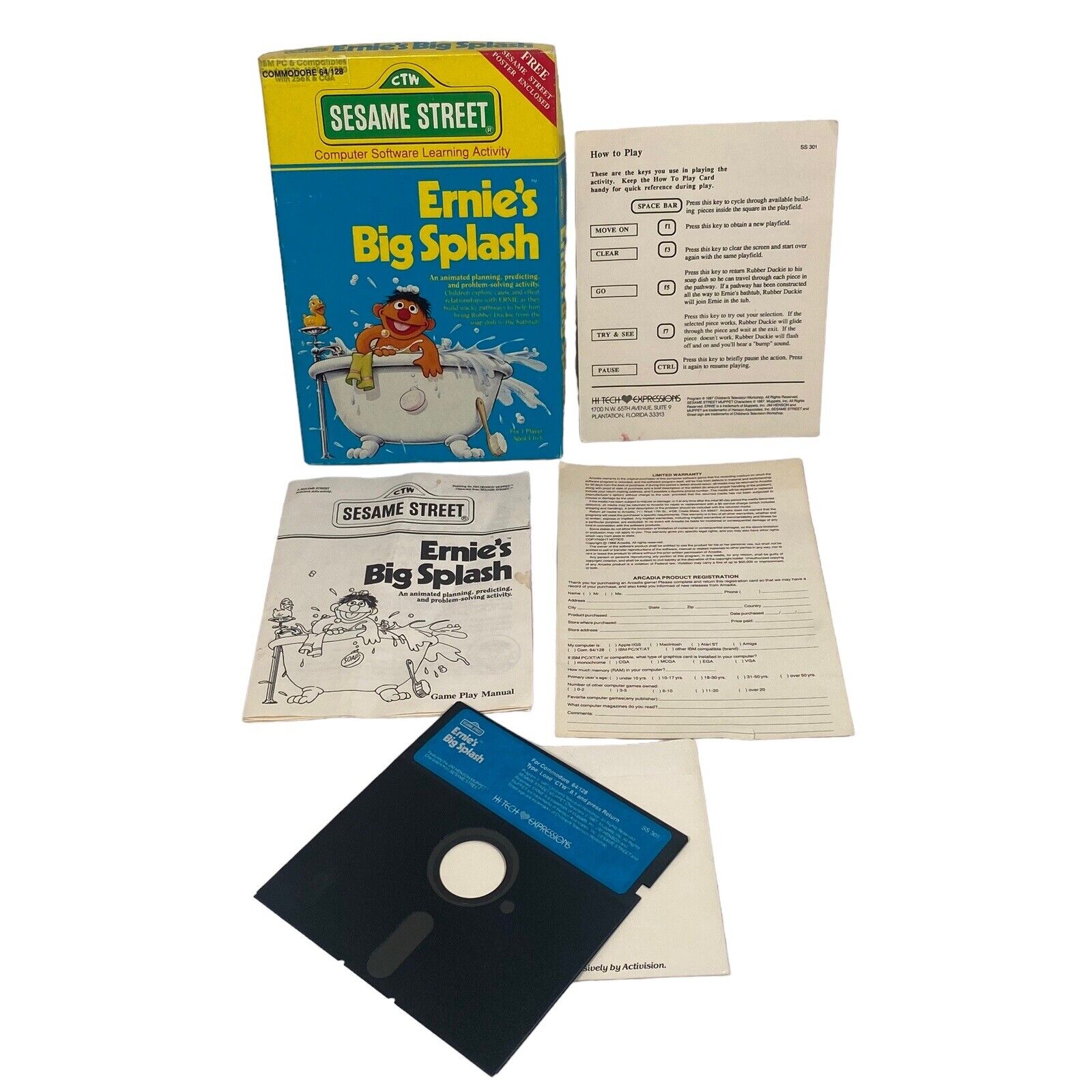 Sesame Street Ernie's Big Splash Commodore Computer Game Software Complete VTG