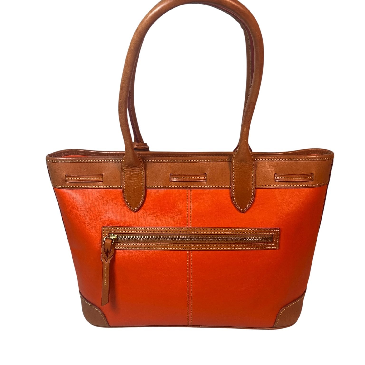 Vintage Dooney & Bourke Tote Bag Purse Saffiano Tassel Orange with Green Wallet