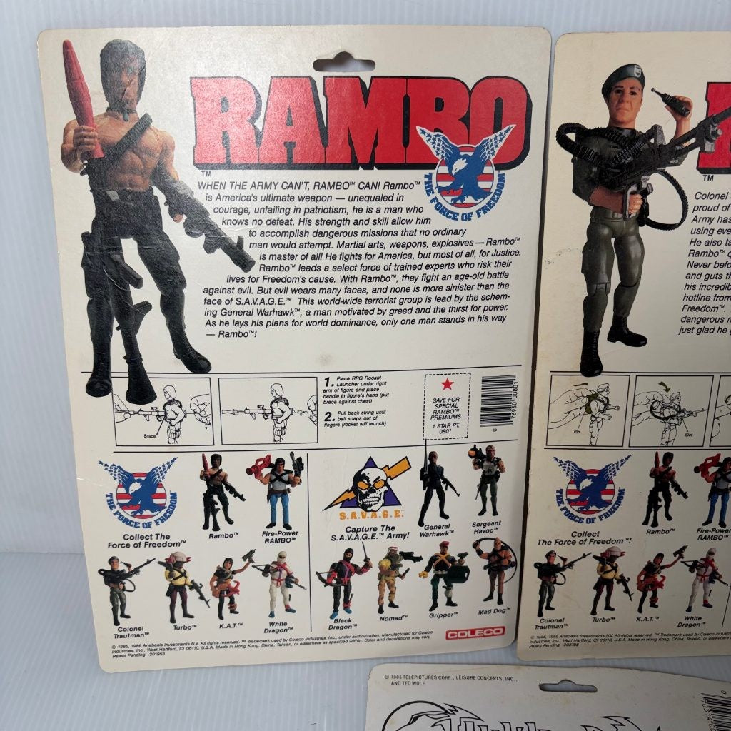 Vintage 1980s Rambo Force of Freedom Cardbacks & ThunderCats Sticker Cardback