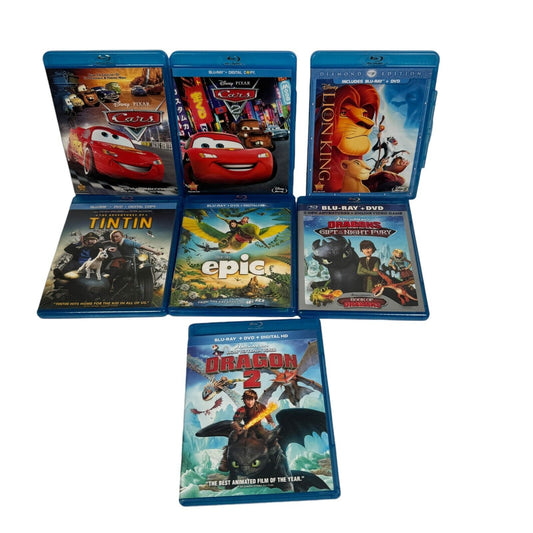 Lot of 7 Kids Blu-ray Movies Cars 1 & 2, Lion King, Epic, TinTin, Epic & More