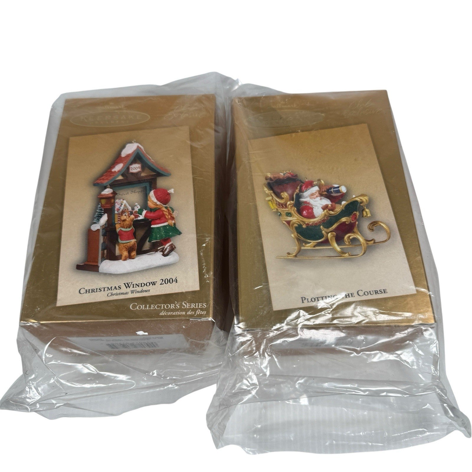 Lot Of 2 Hallmark Club Exclusive Ornaments Plotting The Course Christmas Window