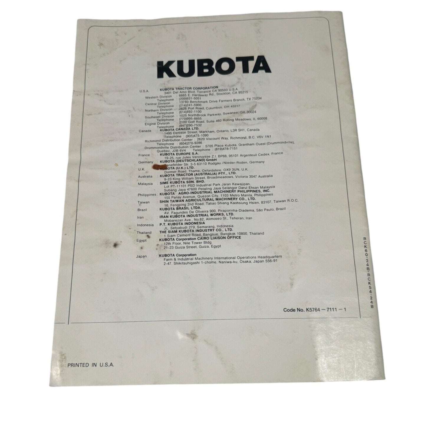 Kubota RCK60-24B RCK54-24B Rotary Mower Operators Manual G-4375