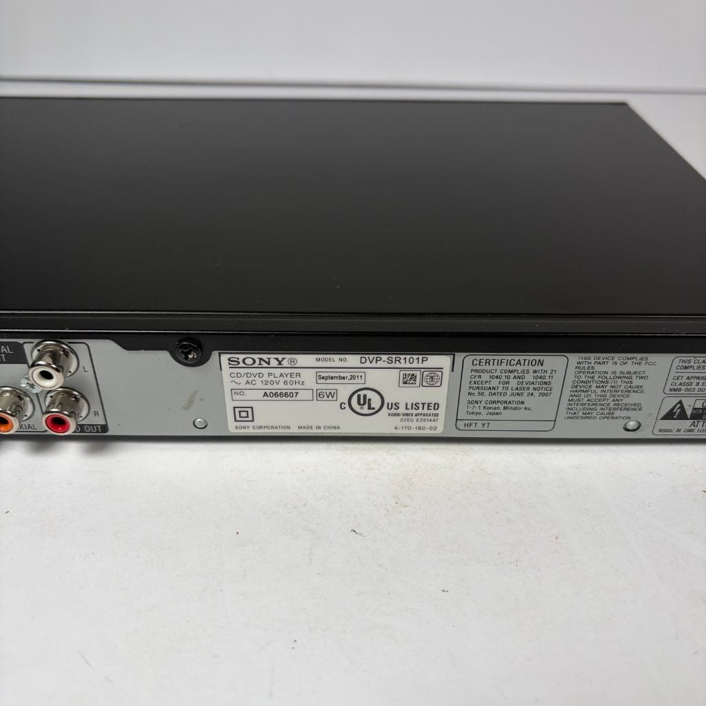 Sony DVP-SR101P CD DVD Player Progressive Scan Dolby Digital w/ Power Cord Black