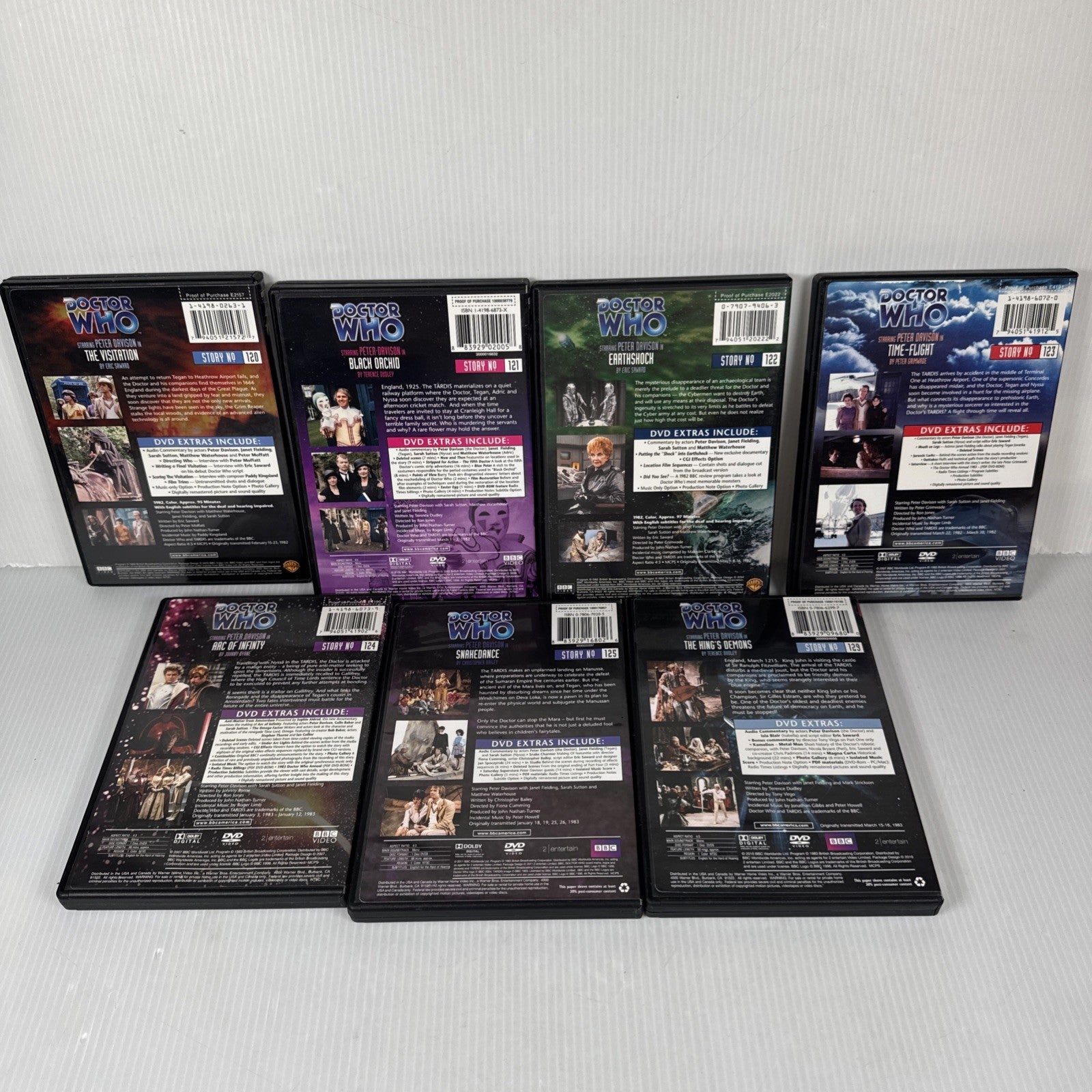 Mixed Lot 7 Doctor Who DVDs Peter Davison Years US Release Story 120-125 & 129