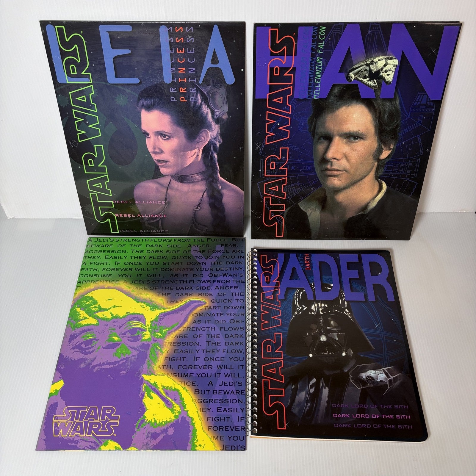 Vintage Lot of 4 Star Wars 1996 School Folders & Notebook Leia Han Solo Darth