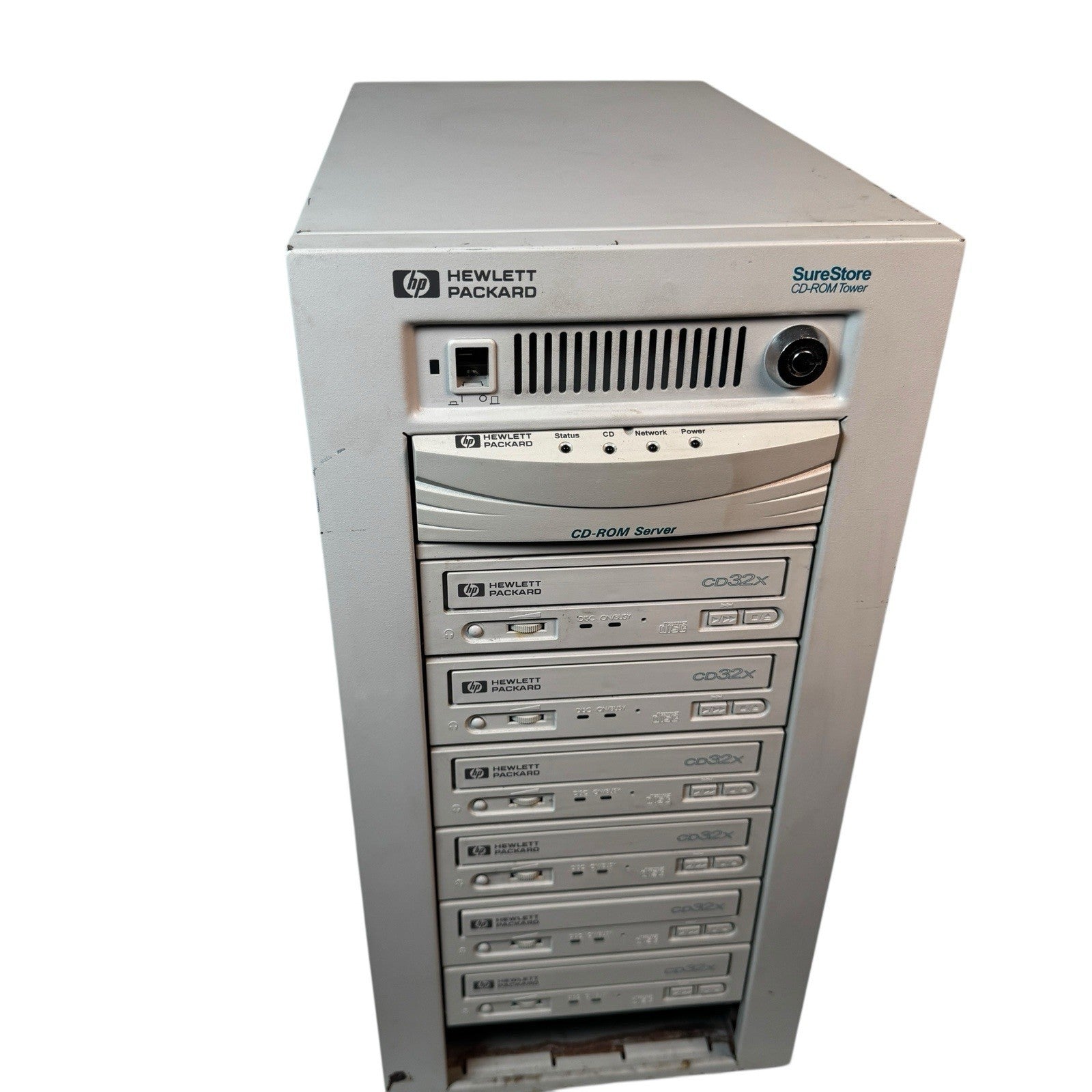 HP SureStore J3276A CD-ROM Tower Server with 6 HP CD-32X Drives & Key AS IS