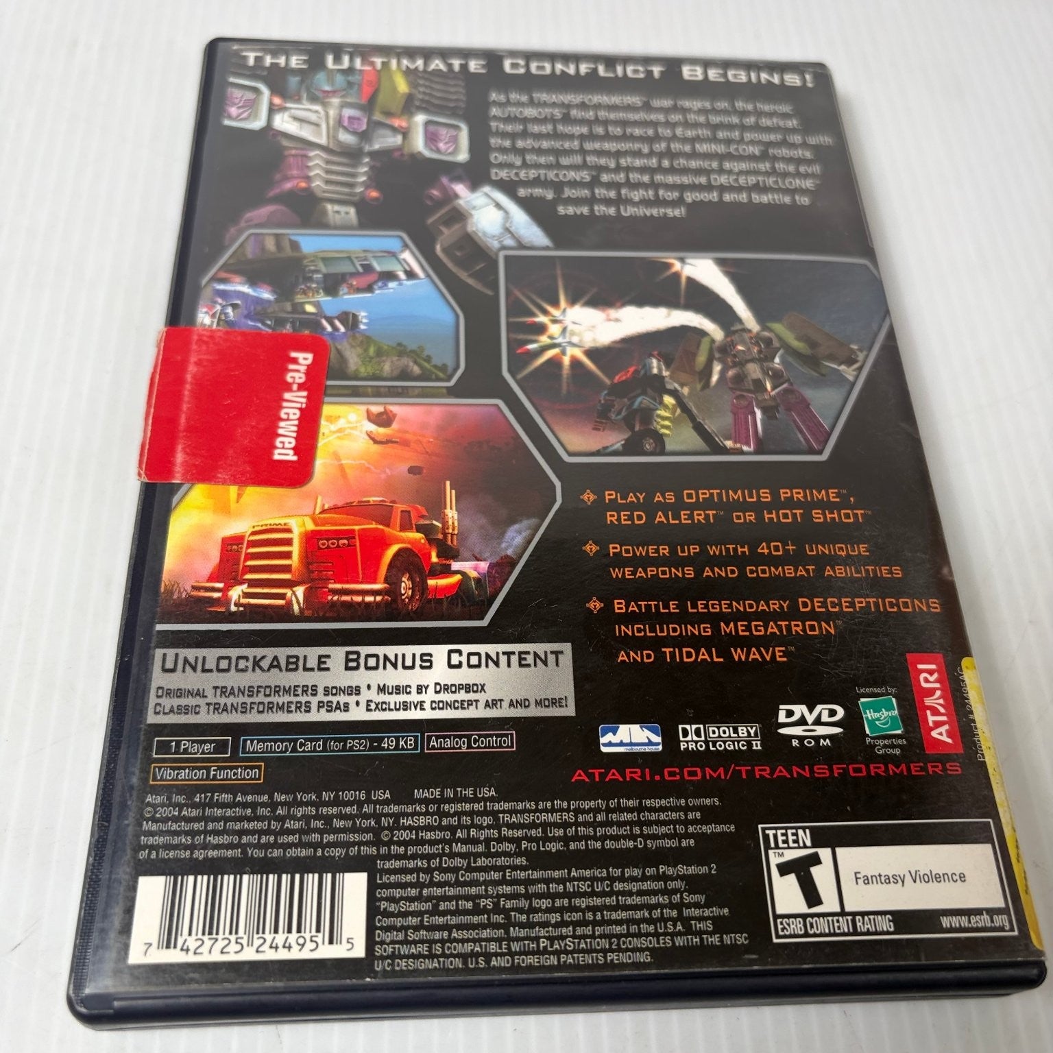 Transformers PS2 PlayStation 2 Video Game Action Adventure Sci-Fi Ex-Rental