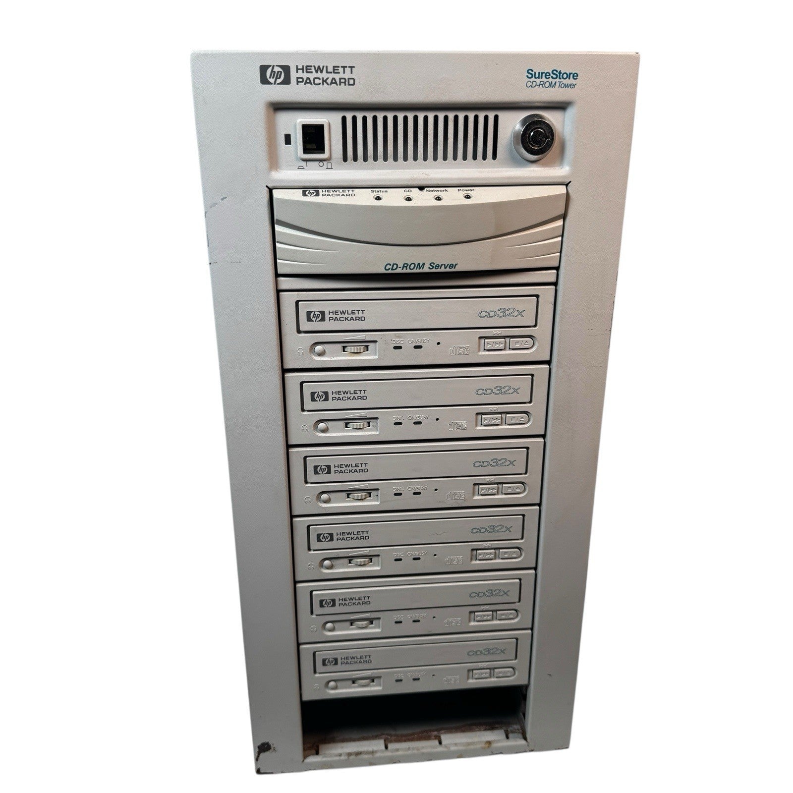 HP SureStore J3276A CD-ROM Tower Server with 6 HP CD-32X Drives & Key AS IS