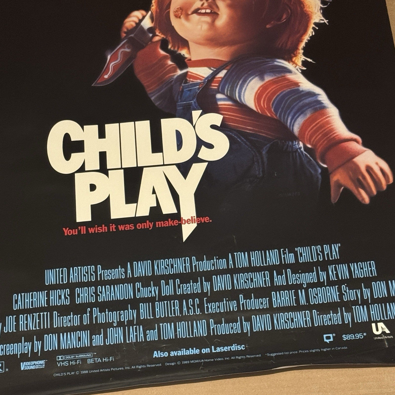 Vintage Child’s Play Movie Poster 1988 24x36 Chucky Did It Video Store One Sheet
