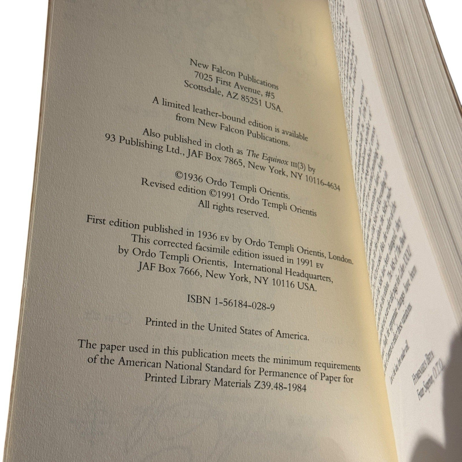 Aleister Crowley The Equinox of the Gods 1991 Revised Edition Soft Cover Book