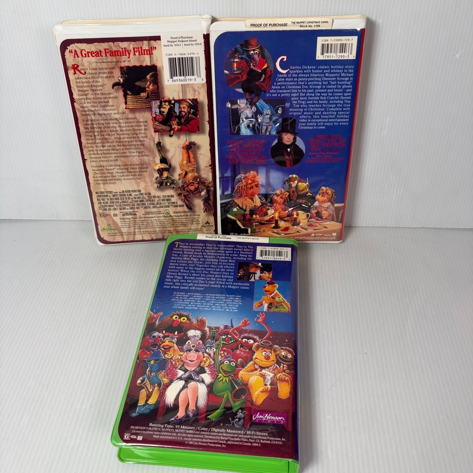 Muppet Movie VHS Lot (3) Christmas Carol Treasure Island Jim Henson Disney
