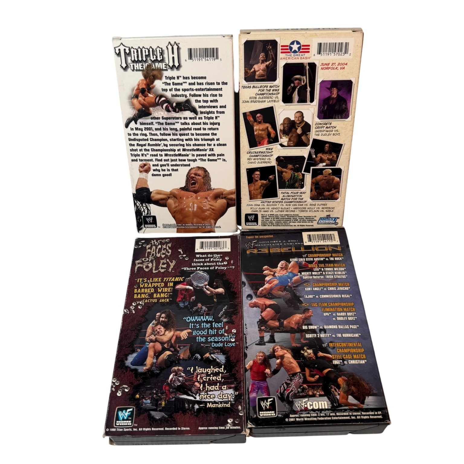 Lot of 4 WWF Wrestling PPV VHS Triple H The Game 2001 Rebellion American Bash