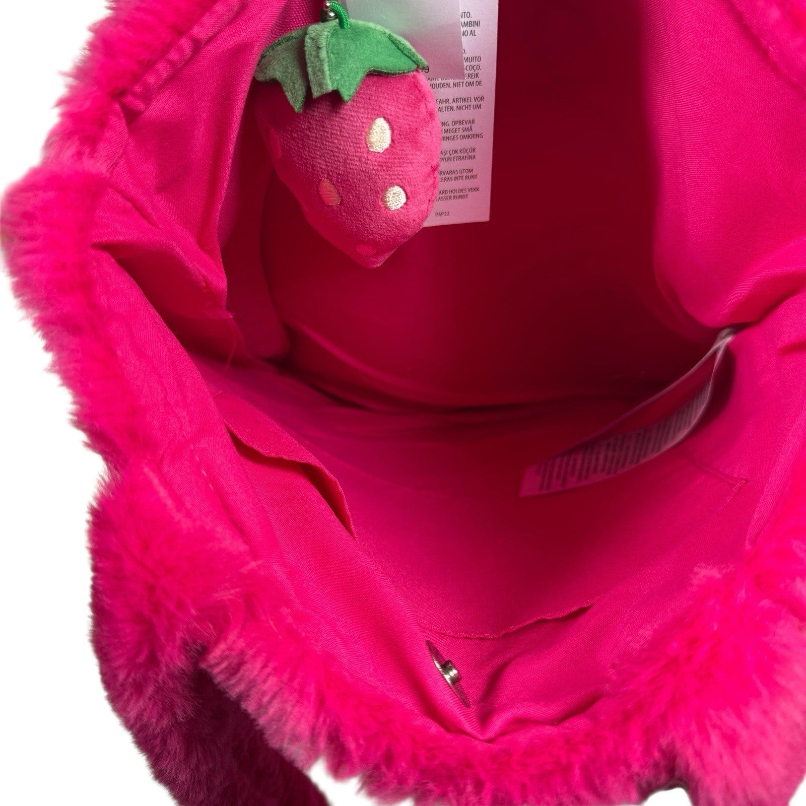 Disney Parks Toy Story Lotso Fluffy Plush Tote Bag 2025 with Strawberry Charm