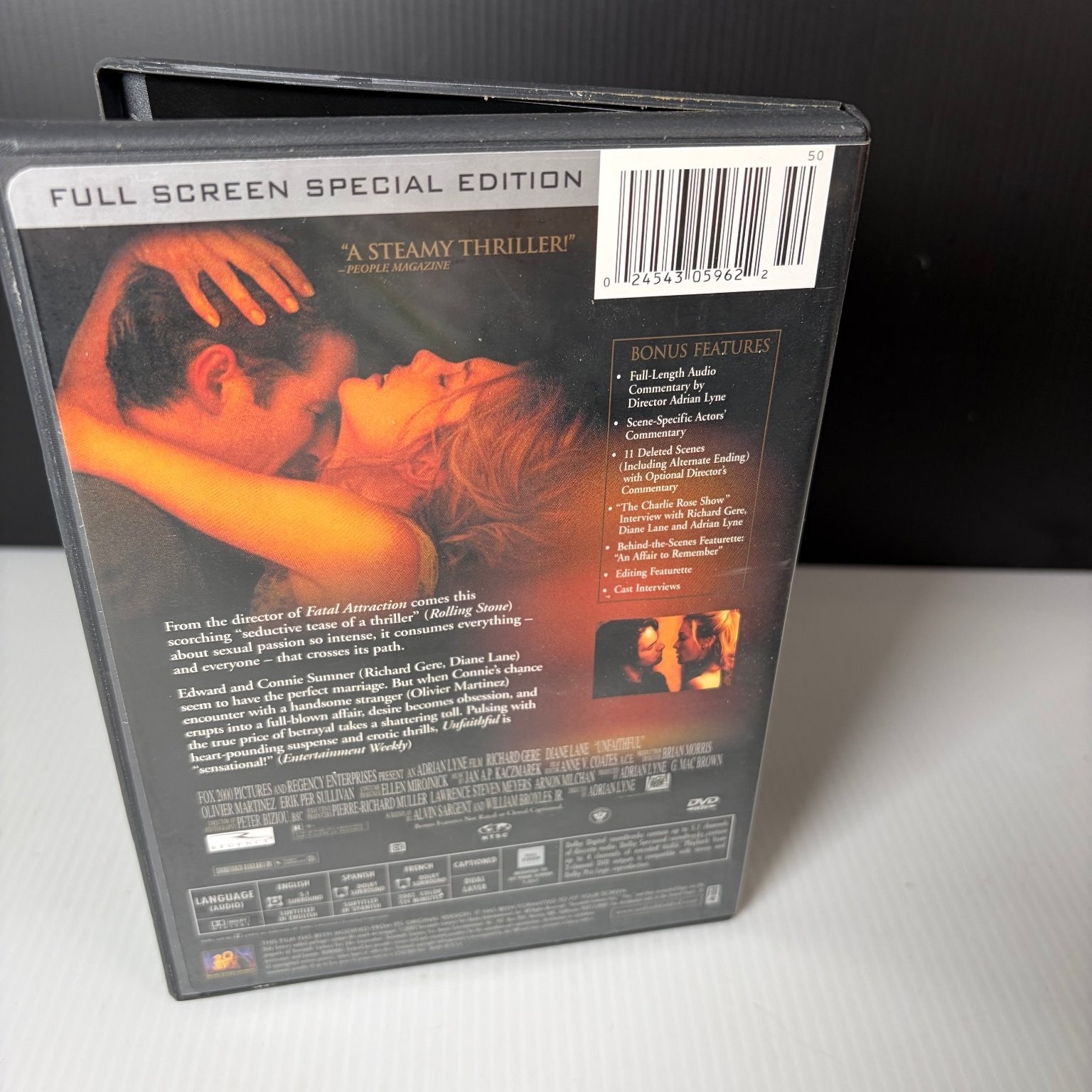 Unfaithful DVD 2002 Special Edition Richard Gere Diane Lane