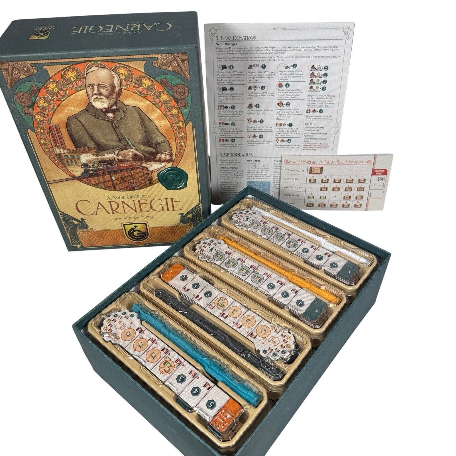 Carnegie (Kickstarter Deluxe Ed) Quined Strategy Board Game NM