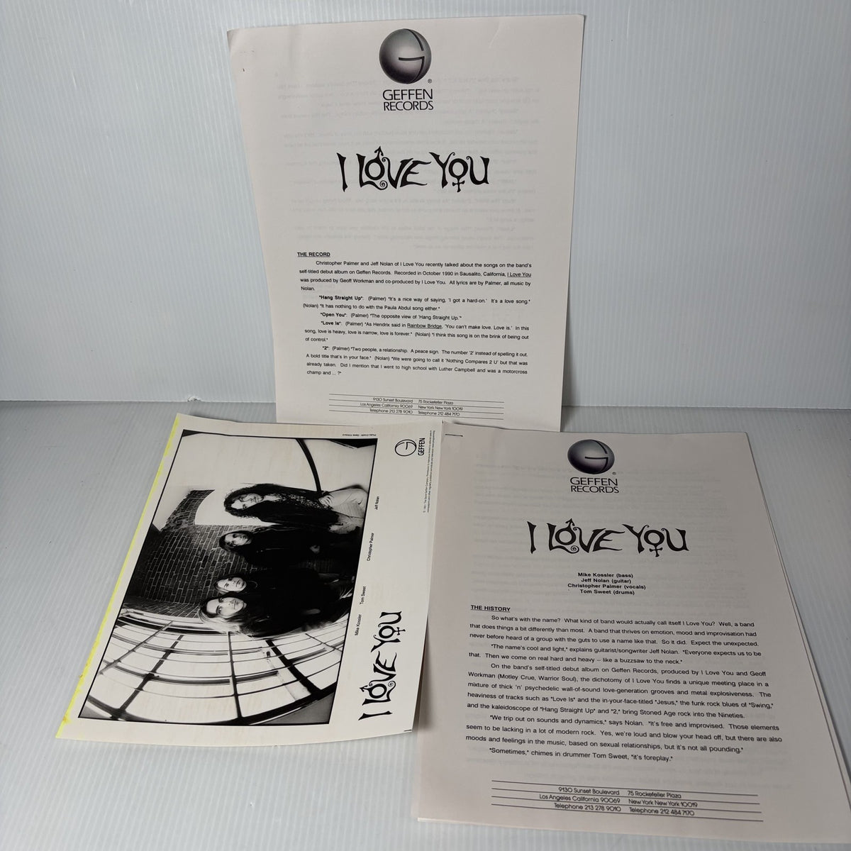I Love You Band Geffen Records 1991 Press Kit with Photo & Bio Rock Music