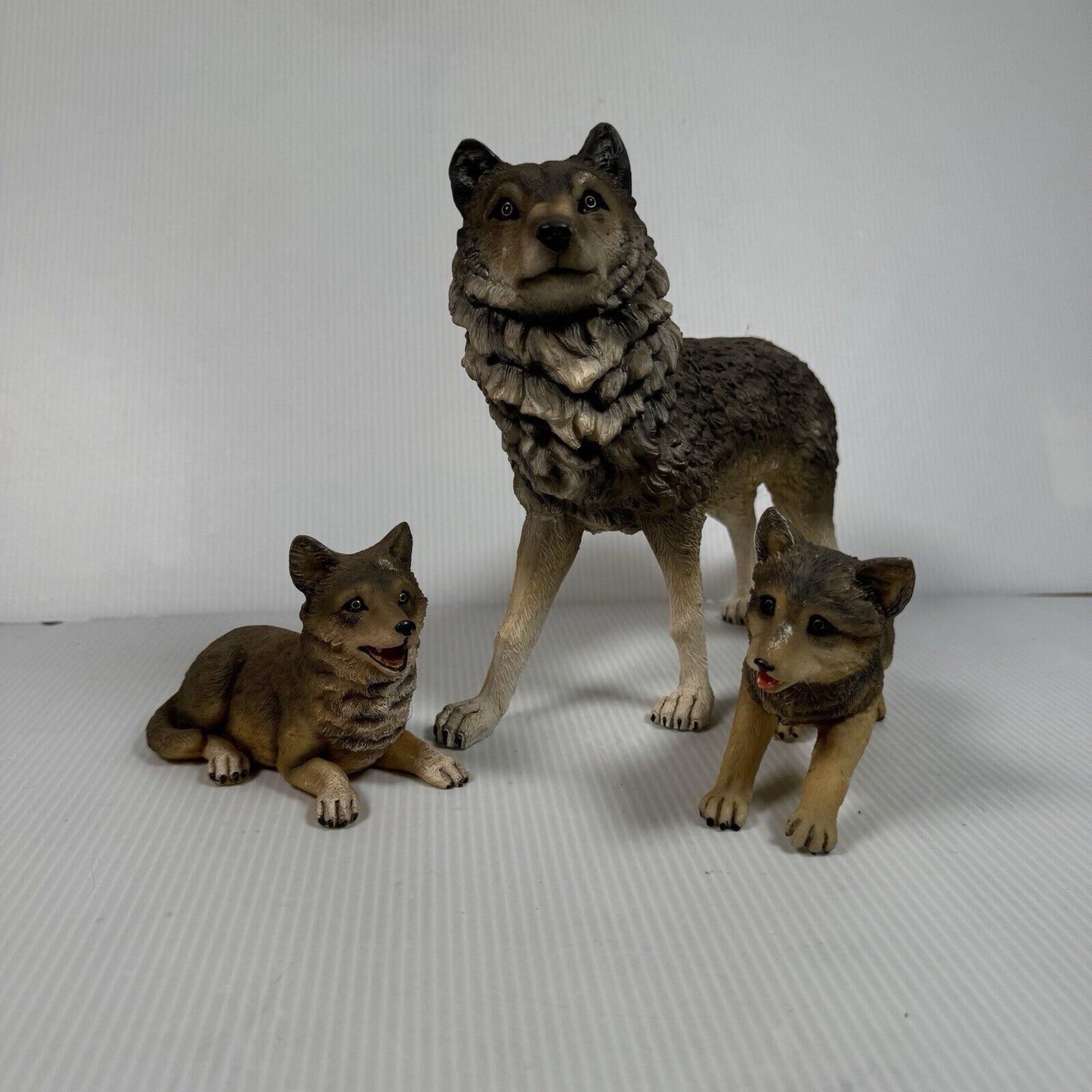 Lot Of 3 Ceramic Wolf Sculptures (1x 6”, 2x 2”) Unmarked No Signature