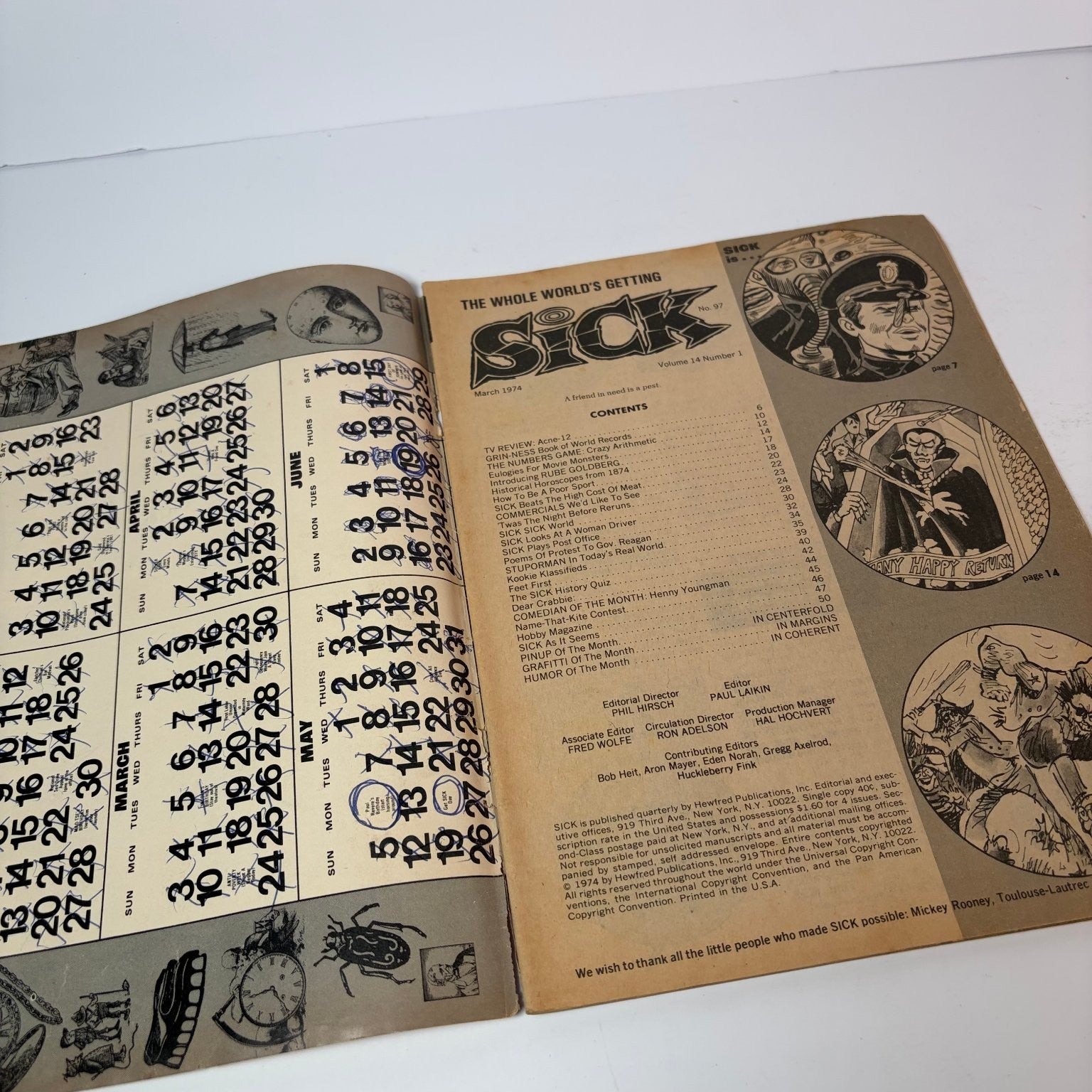 Sick Magazine March 1974 Rube Goldberg Charlie Brown Calendar Stickers