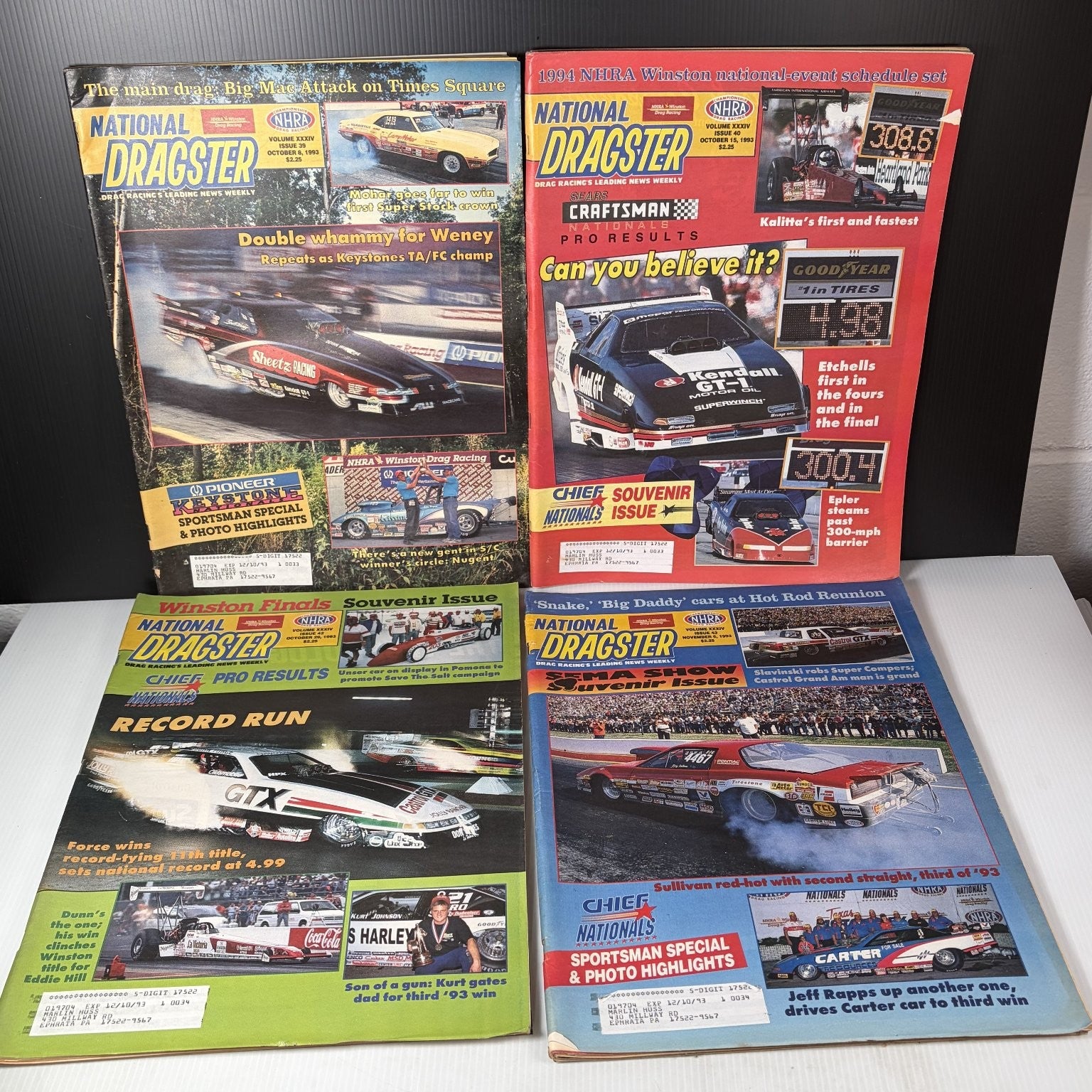Lot of 20 National Dragster Magazine 1993 July-December Drag Racing NHRA Weekly