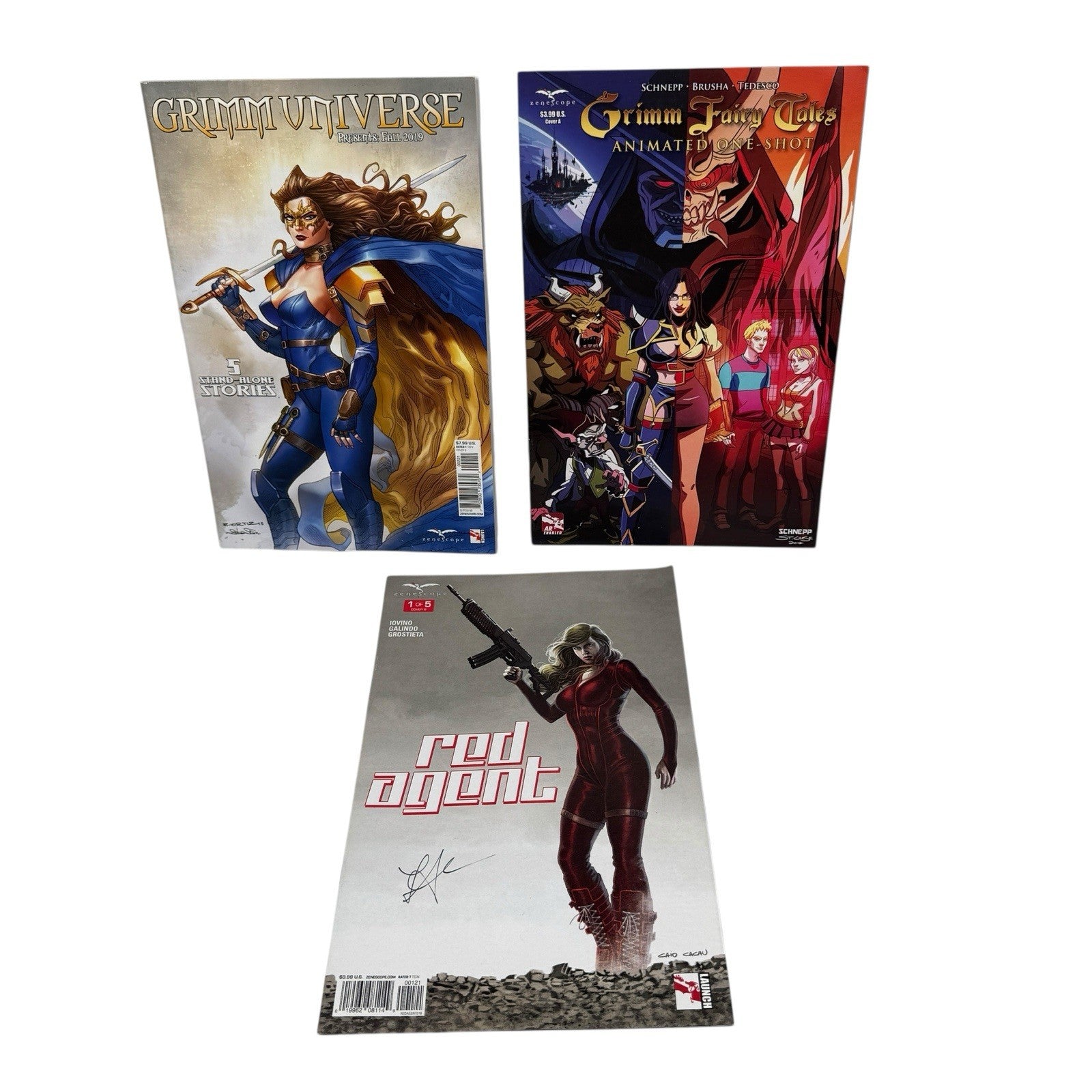 Lot Of 3 Zenescope Comics Grimm Fairy Tales & Signed Red Agent