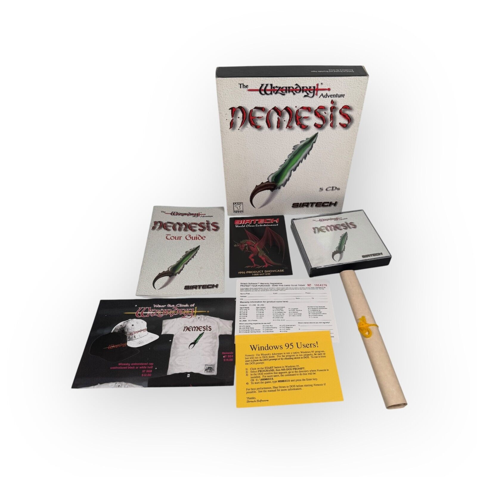 Nemesis: The Wizardry Adventure (PC, 1996) 5 CDs Complete in Box with Scroll