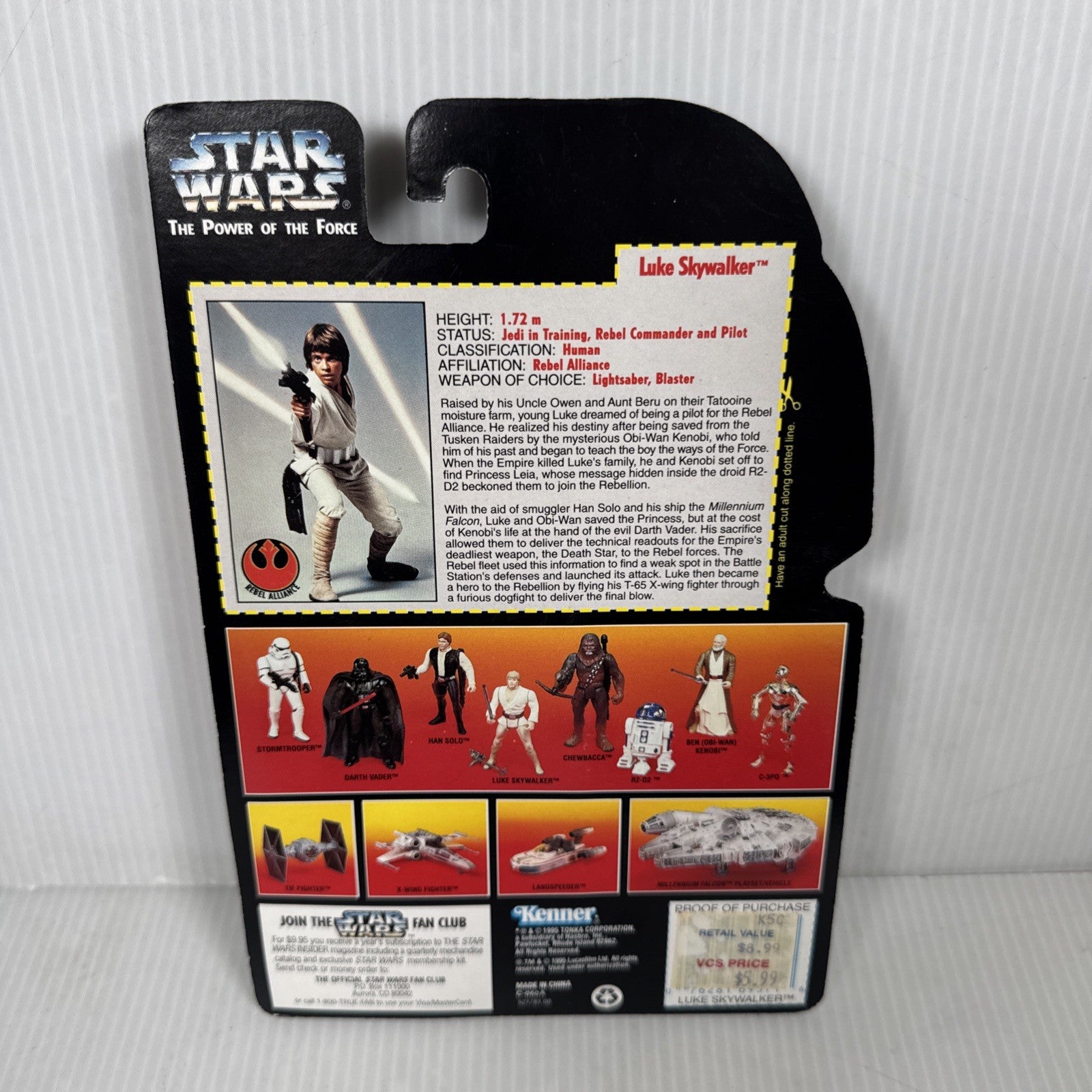 Luke Skywalker Star Wars Power Of The Force VTG 1995 Kenner Long Saber 1st Run