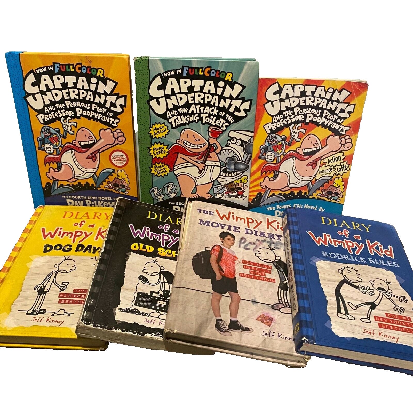 9x Book Lot Diary Of A Wimpy Kid & Captain Underpants by Jeff Kinney Dav Pilkey