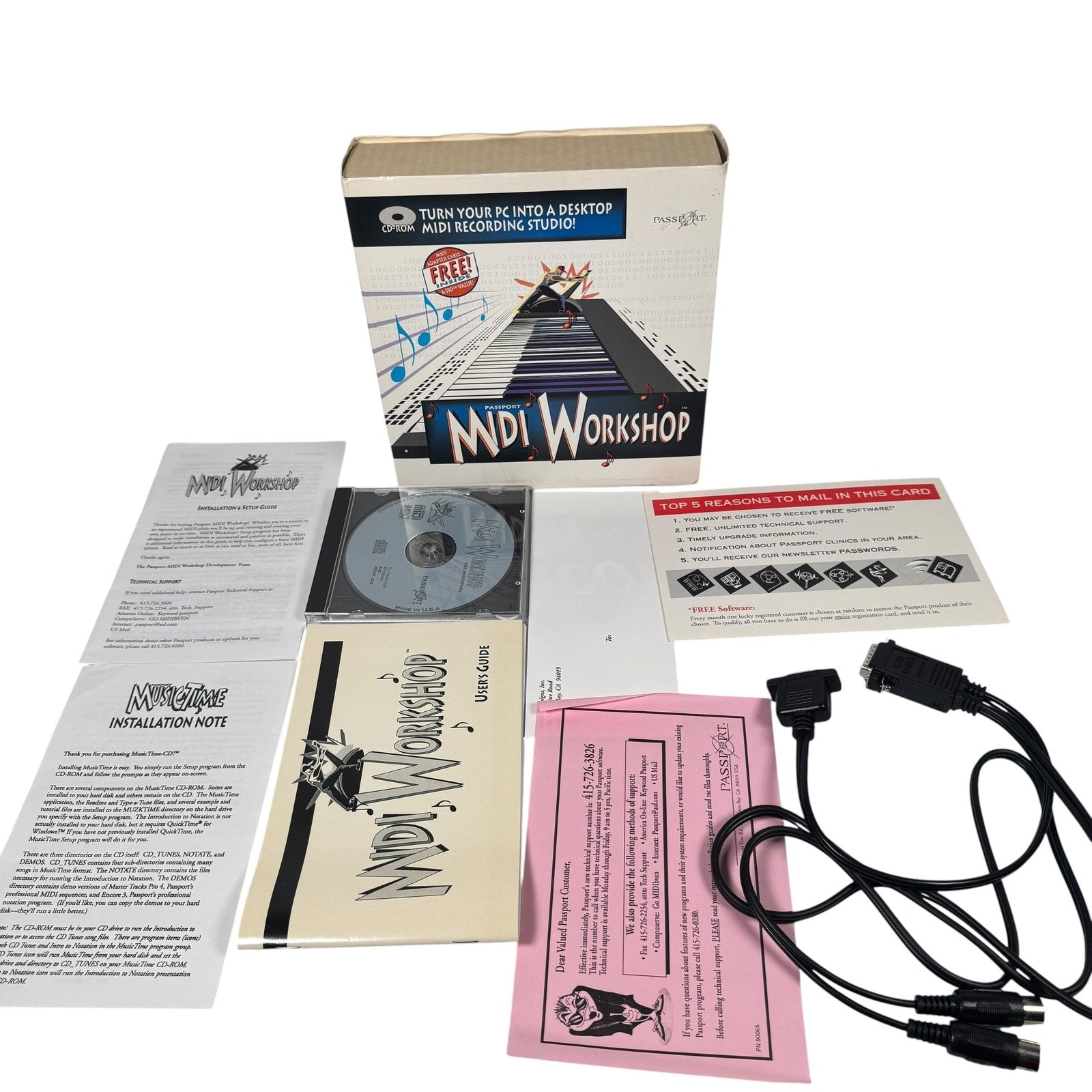 Vintage Passport MIDI Workshop CD-ROM Windows w/ Rare MIDI Interface Cable