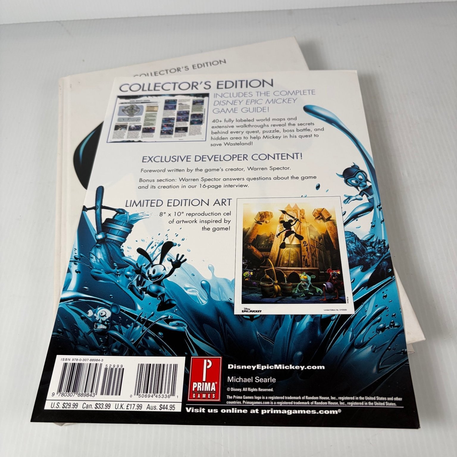 Disney Epic Mickey Wii Collector's Edition Strategy Guide w/ Animation Cel