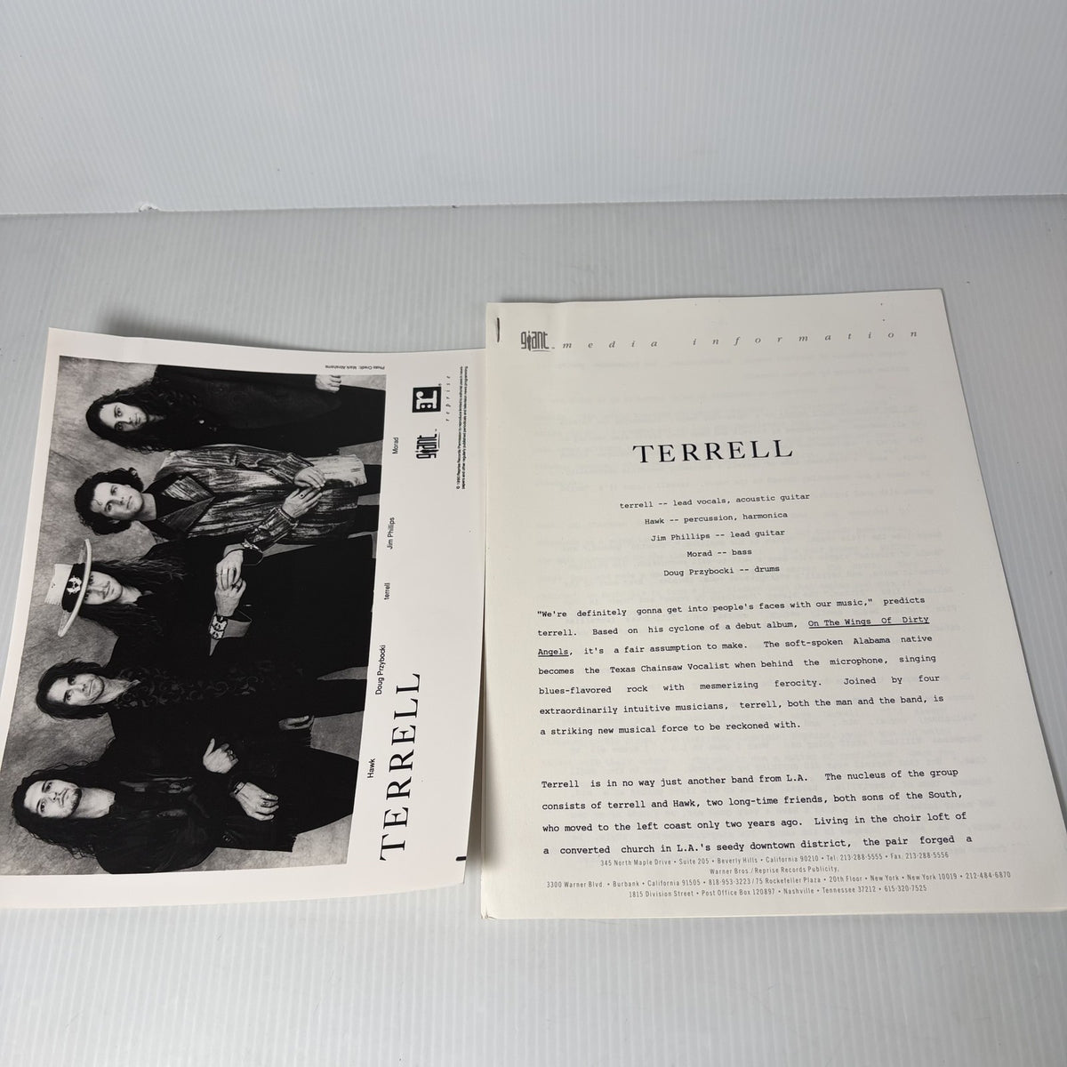 Terrell Band Original Press Kit Photo & Bio Giant Reprise Records Blues Rock 90s