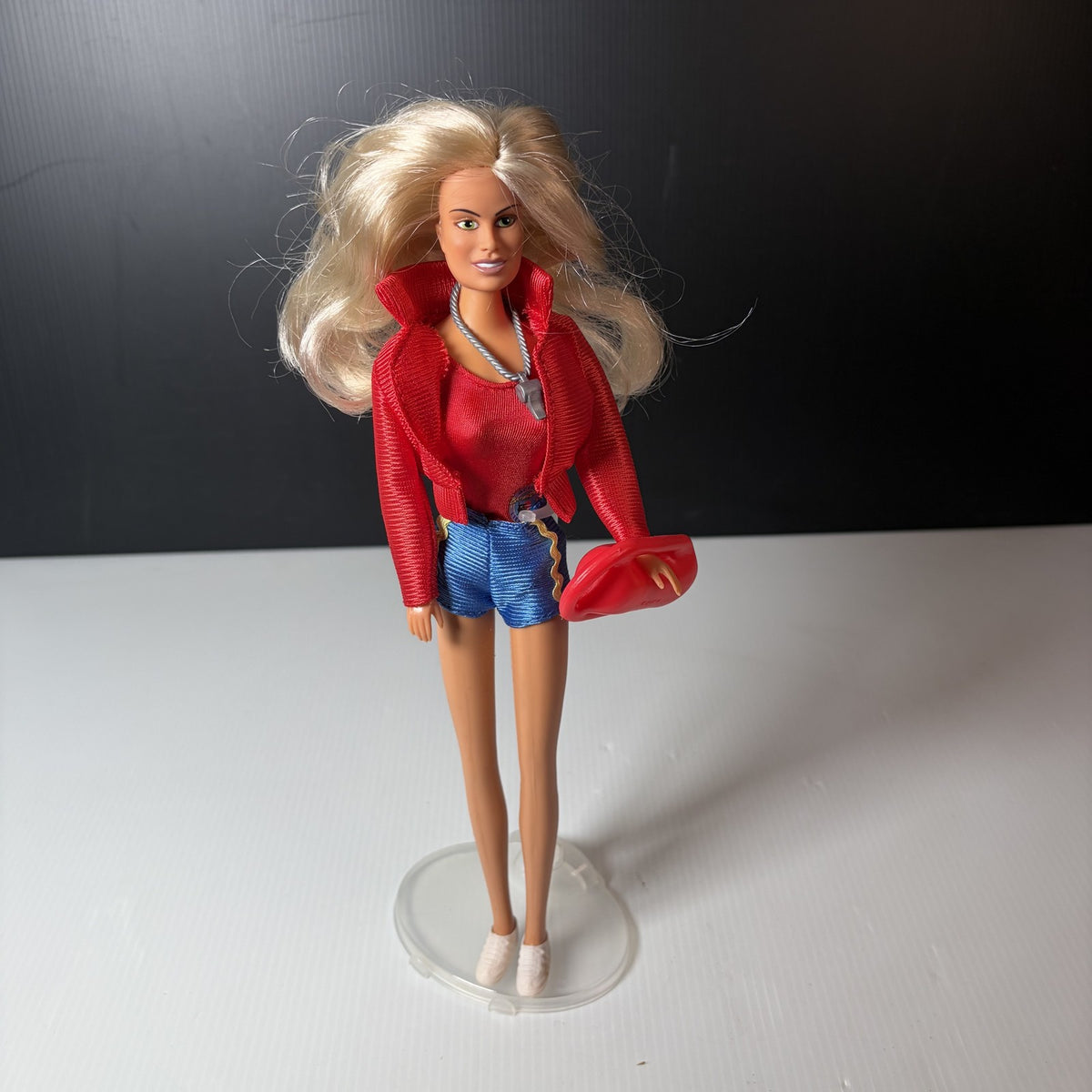 Vintage Baywatch Doll CJ Parker Pamela Anderson Red Jacket Blue Shorts Lifeguard