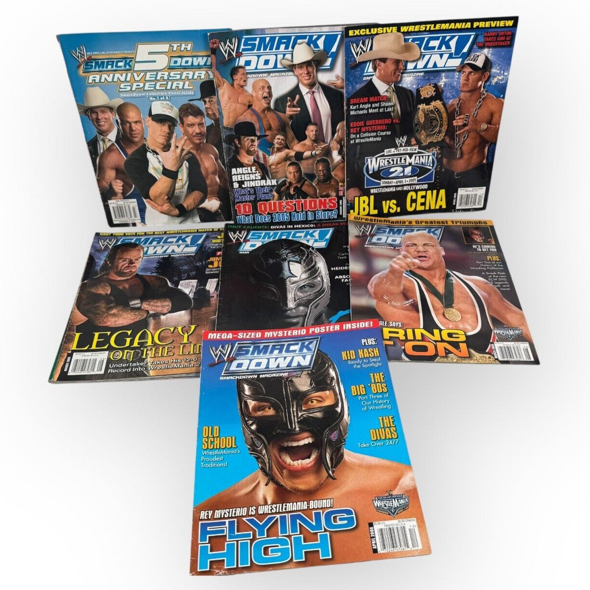Lot of 7 WWE Smackdown Magazines w/ 5th Anniversary Issue '03-'06 (No Posters)