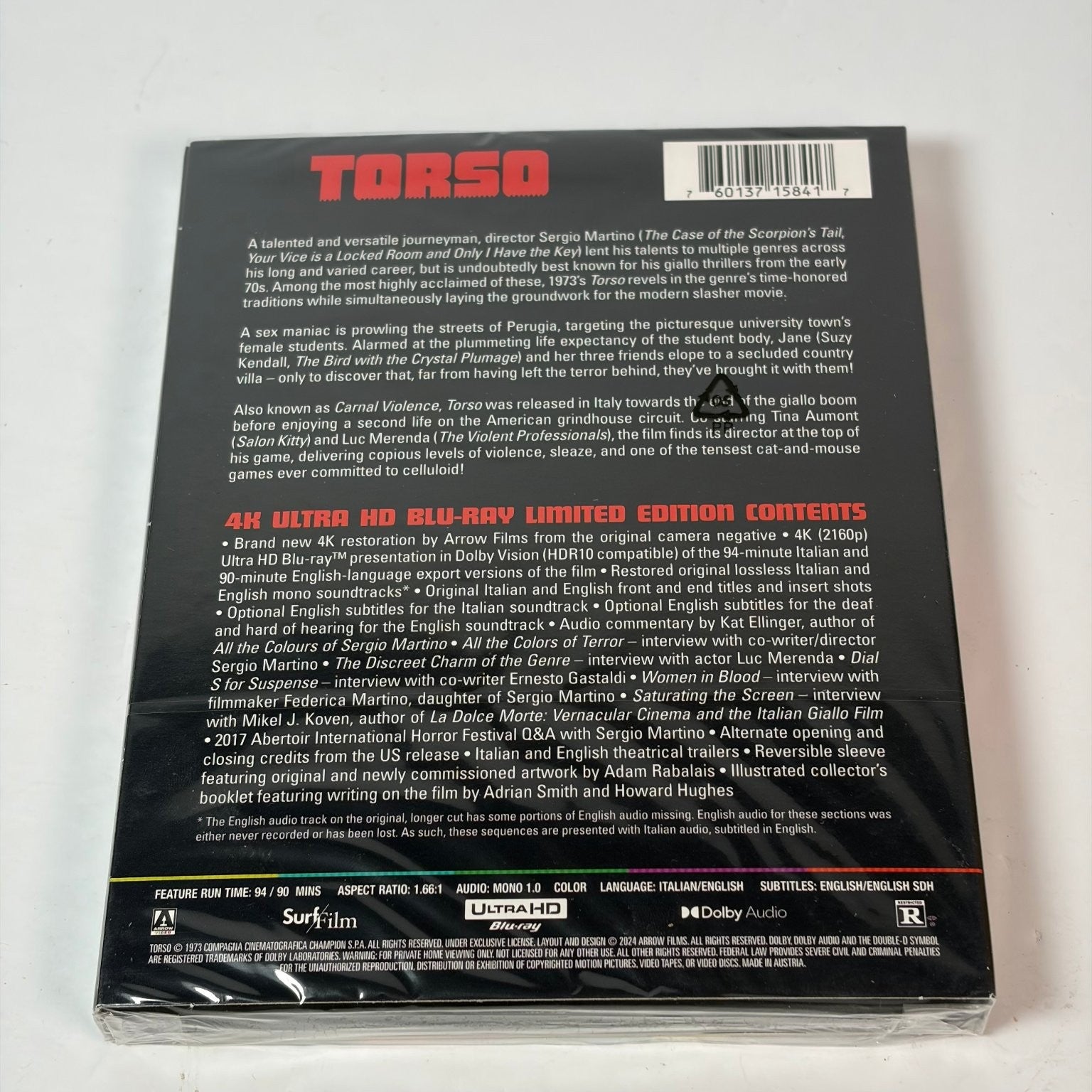 Torso 4K Ultra HD Blu-ray Limited Edition Arrow Video Horror Thriller Giallo