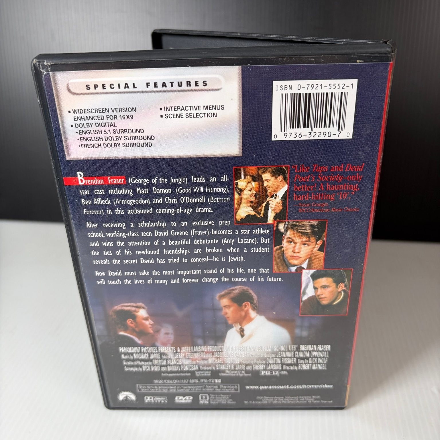 School Ties DVD 1992 Widescreen Matt Damon Ben Affleck Brendan Fraser