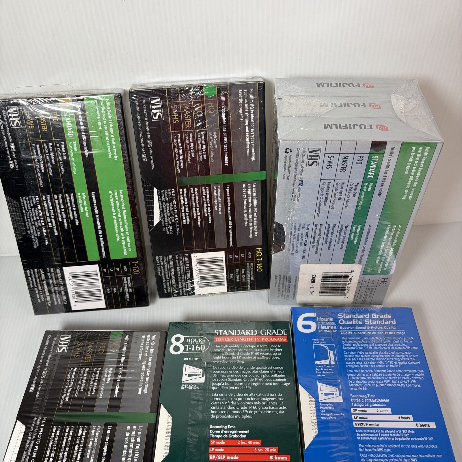 8 New Sealed VHS Tapes Fujifilm HQ160 T-160 8Hr Maxell Standard Grade T-160