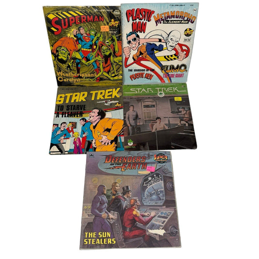 Lot Of 4 VTG 1970s Story Records 45 RPM 7” Vinyl Star Trek Superman & More +Book