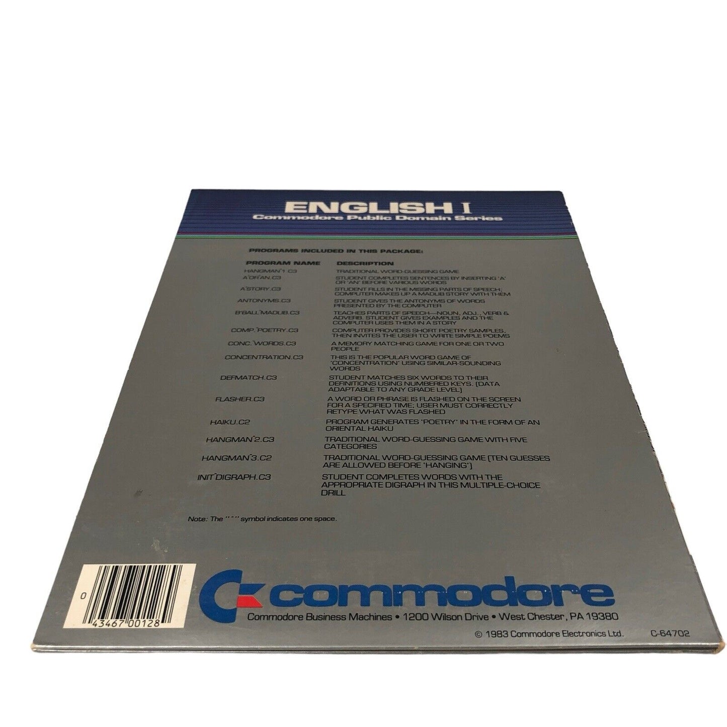 Commodore 64 - English I Commodore Public Domain Series 1983 Computer Software