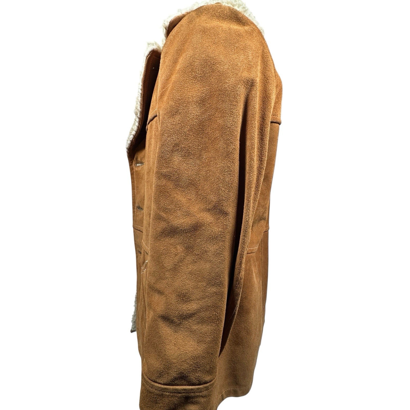 Vintage 70s Lakeland Brown Suede Leather Western Sherpa Rancher Coat Jacket 40