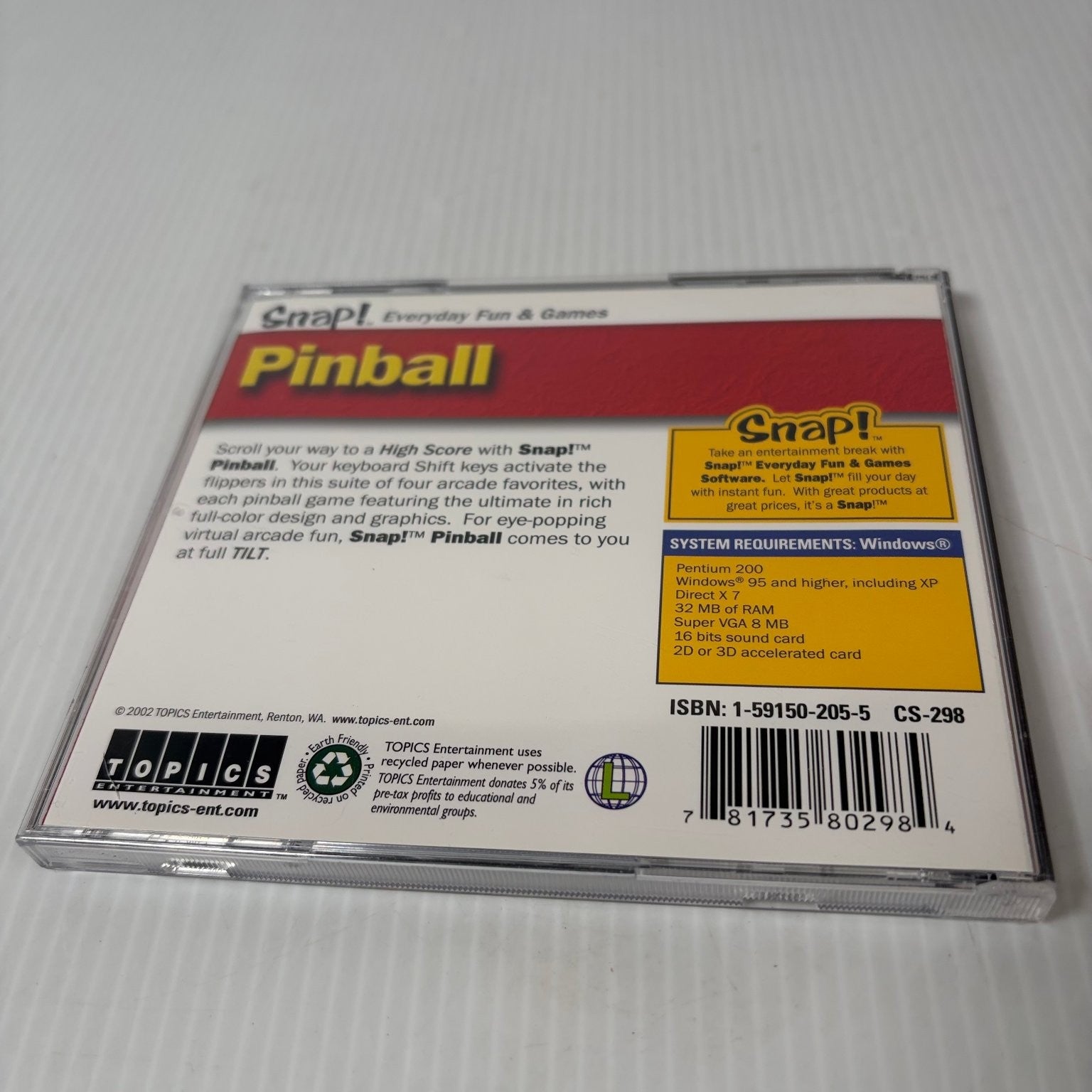 Pinball PC Video Game Snap! Everyday Fun & Games Arcade