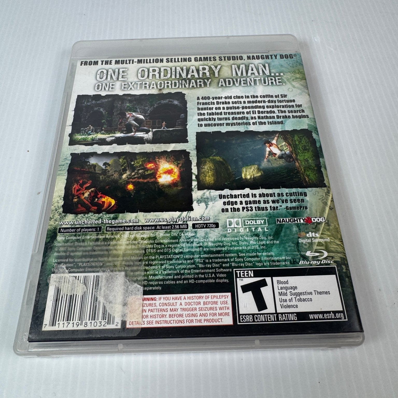 Uncharted Drake's Fortune PlayStation 3 Video Game Adventure Single Player