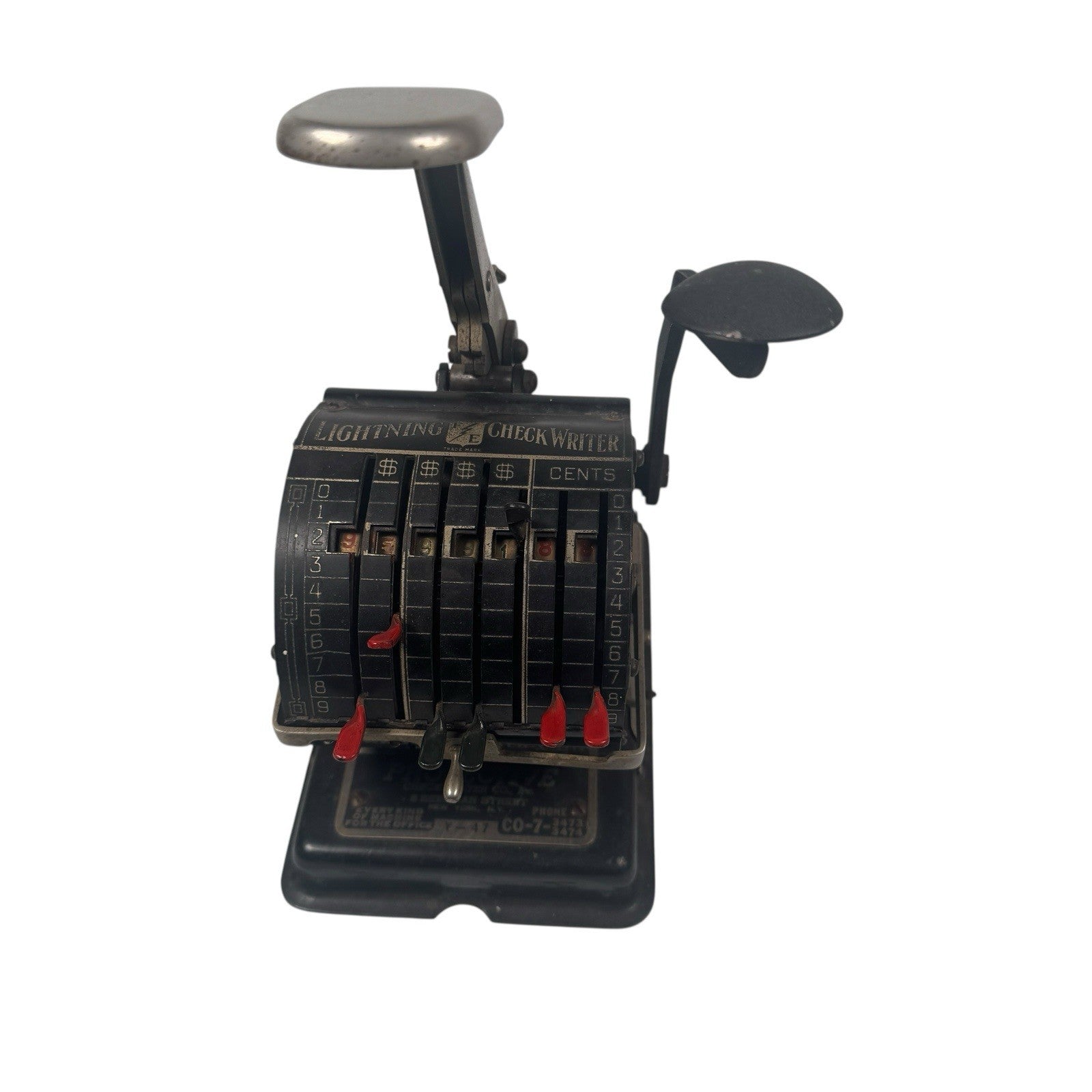 Antique Protective Check Writer Co. Lightning Check Writer Machine CO-7
