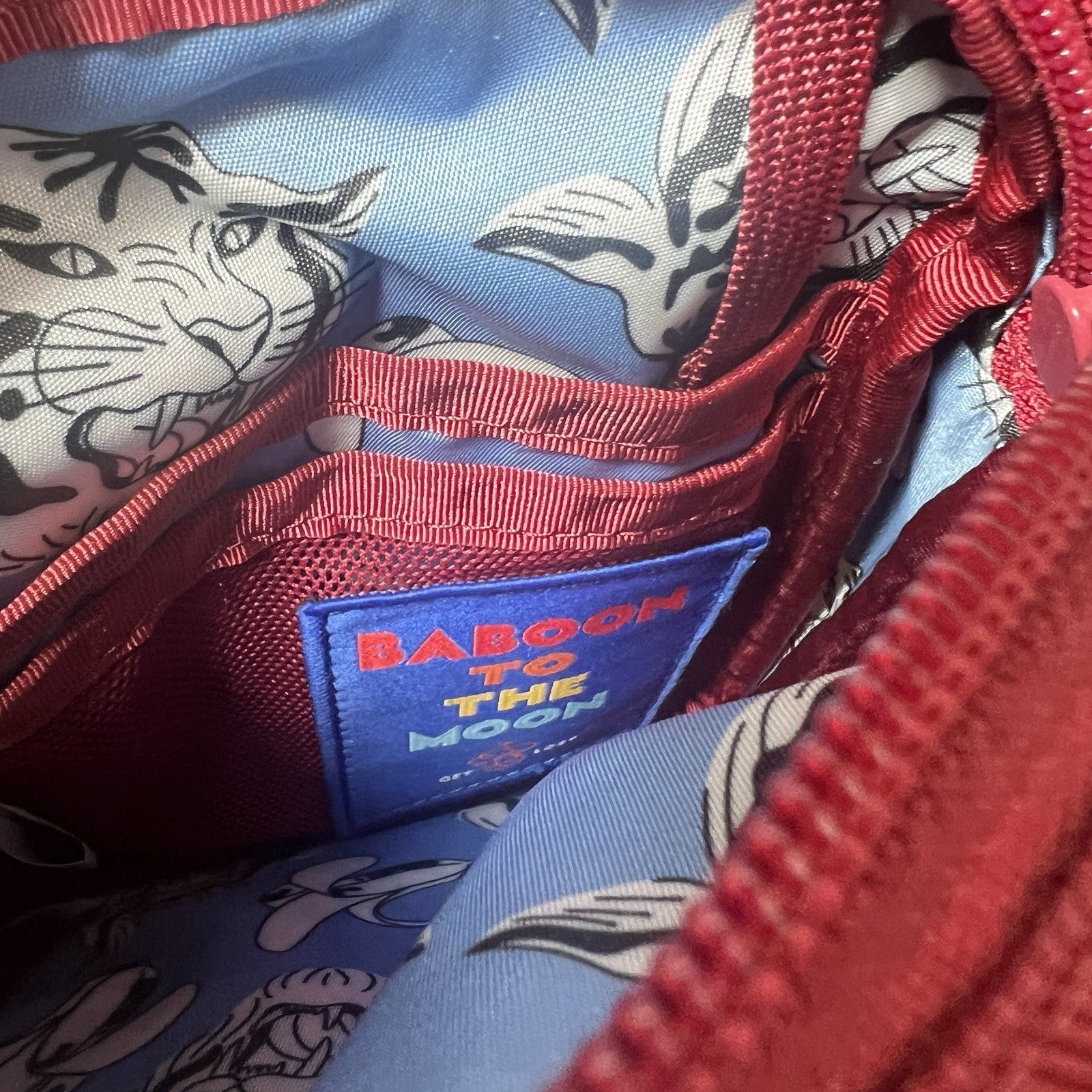 Baboon To The Moon Red Sling Crossbody Mini Purse with Rare Cordura Tiger Lining