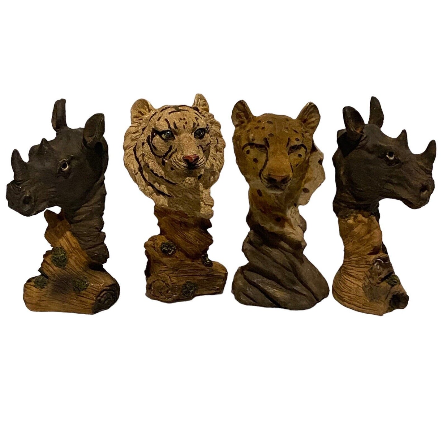 Lot 4x Greenbrier Int’l Safari Animal Head Statuettes Rhino Tiger Cheetah