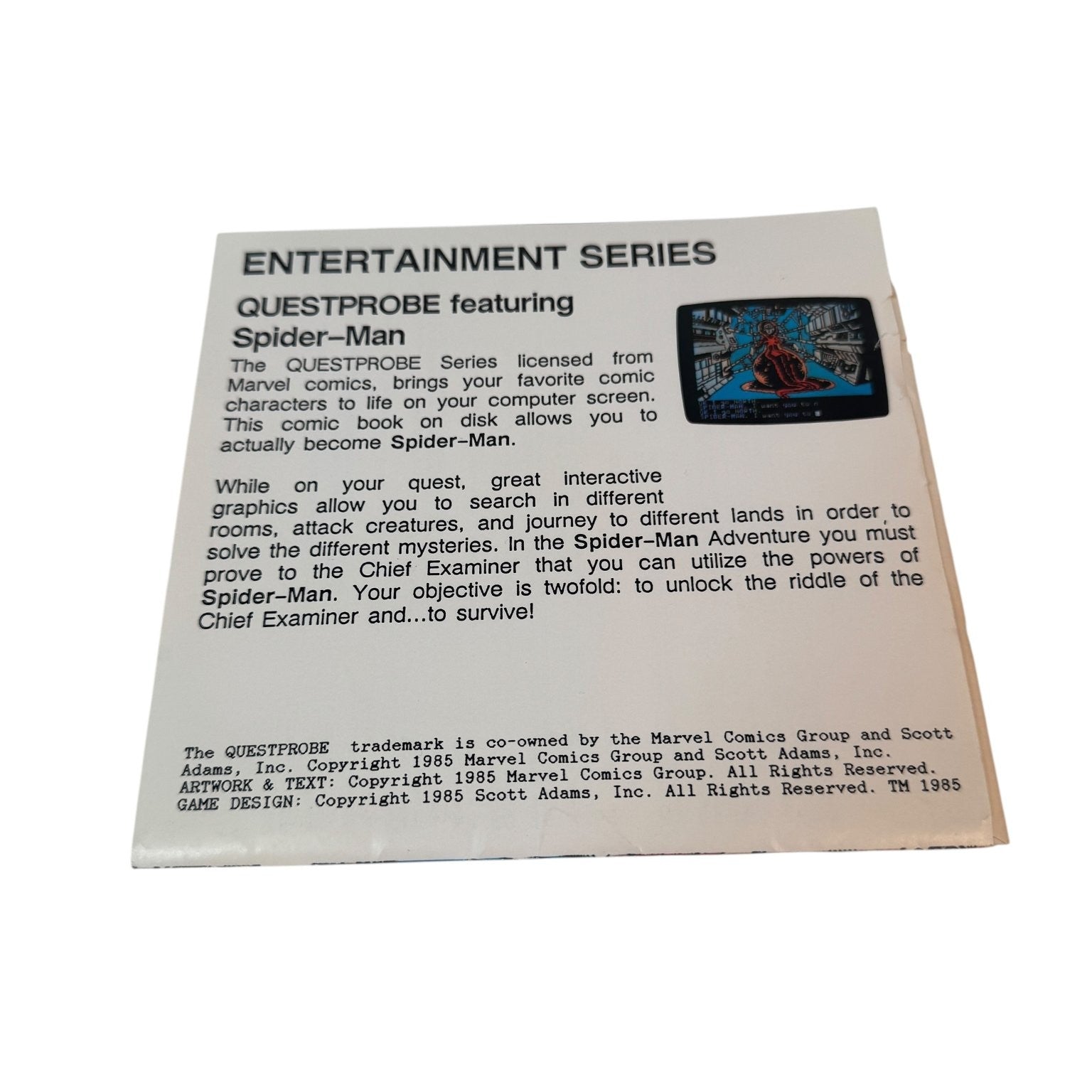Vintage Spider-Man Questprobe Apple II Video Game Marvel 5.25" Floppy