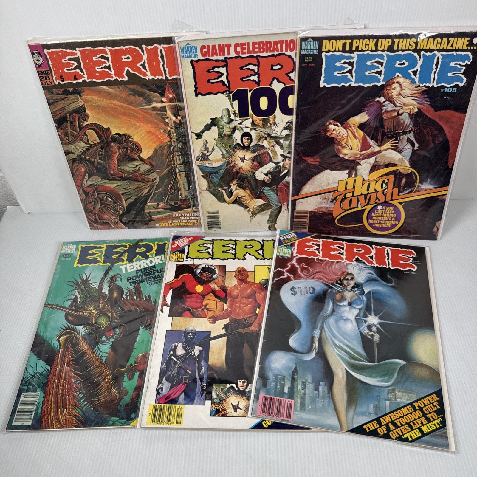 Vintage Warren 70s 80s EERIE Magazine Lot OF 6 Horror & Monster Comics