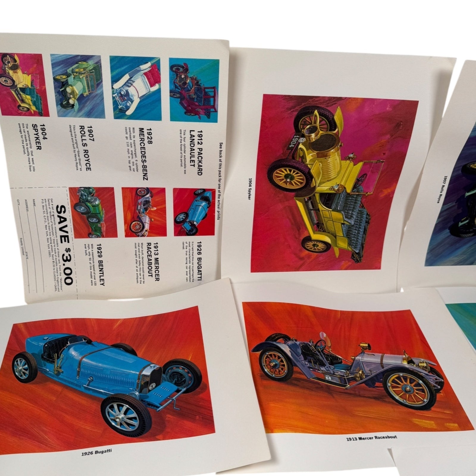 Vintage Matchbox 8x10 Classic Car Prints Set Of 7 Advertising Photo Set