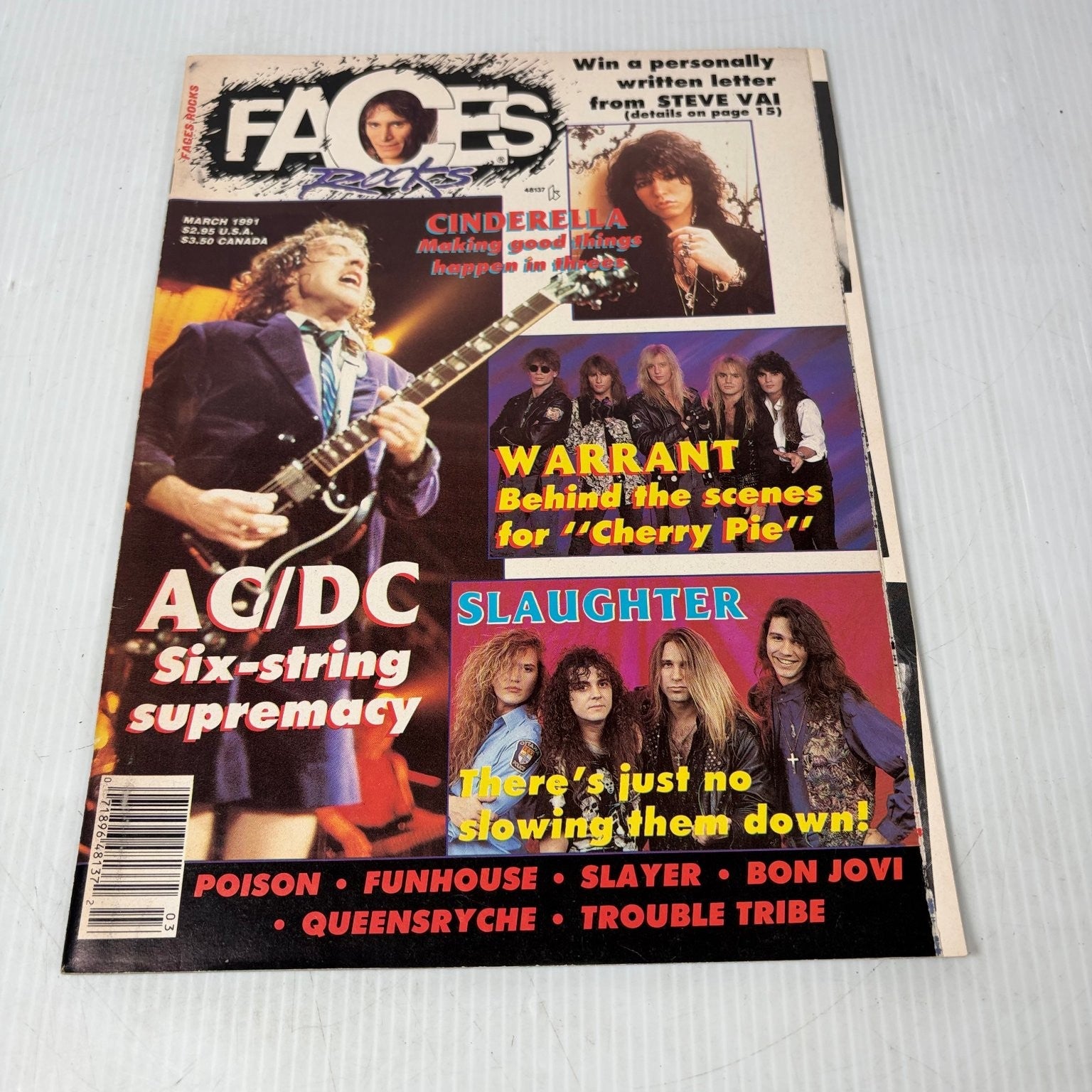 Faces Rocks Magazine March 1991 AC/DC Cinderella Warrant Queensryche Poster Rock