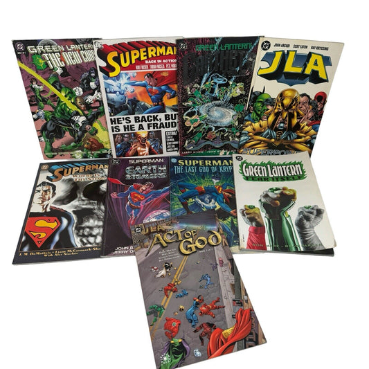 Mixed Lot Of 9 DC Comics Trade Paperbacks JLA Superman & Green Lantern