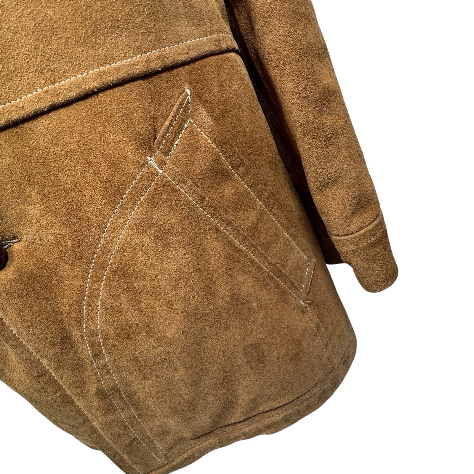 Vintage 70s Lakeland Brown Suede Leather Western Sherpa Rancher Coat Jacket 40